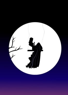 Silhouette of Woman on Swing