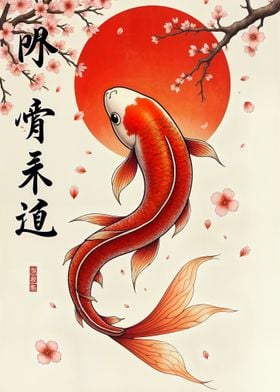 Koi Fish with Cherry Blossoms