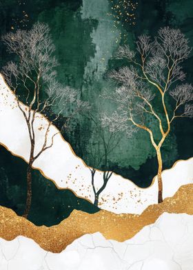 Gold &amp; Green Forest Art