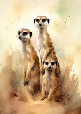 Three Meerkat Watercolor