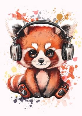 Kawaii Red Panda Gamer Music Lover