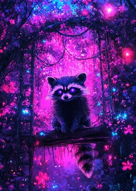 Raccoon in Enchanted Forest