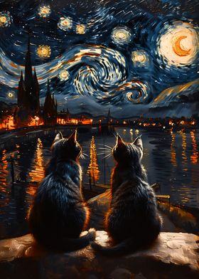 Cats And The Starry Night