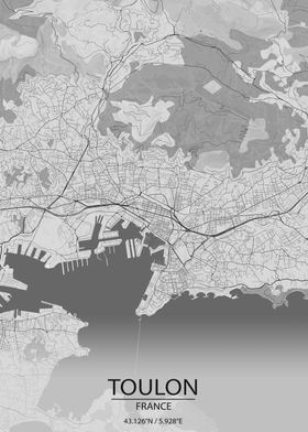 Toulon France Light Grey City Map