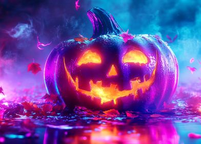 3D Neon Jack-o'-Lantern