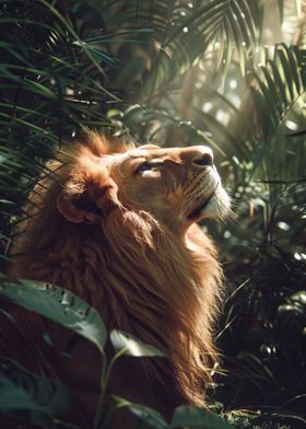 Lion in Lush Jungle