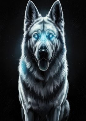 White Wolf with Glowing Eyes