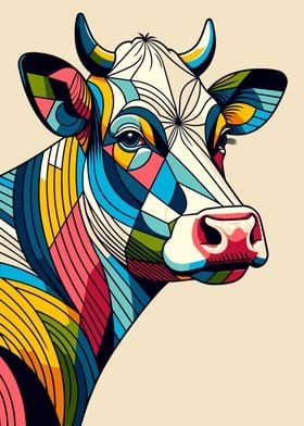 Geometric Cow Portrait wpap pop art colorful