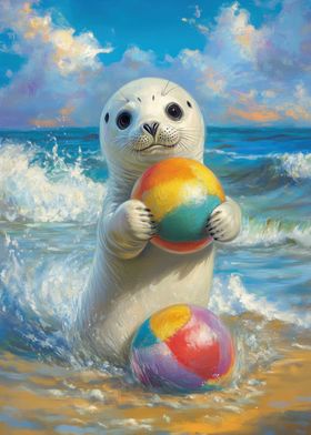 Seal Playing with Beach Balls