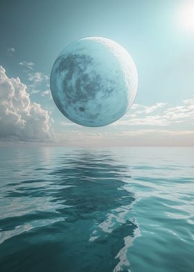 Giant Moon Over Ocean