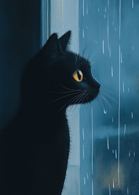 Black Cat Watching Rain