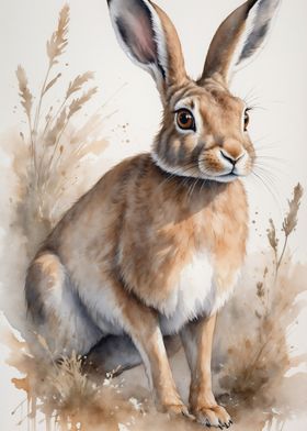 Watercolor Hare Portrait