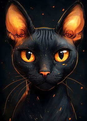 Fantasy  Sphynx  Black Cat Portrait