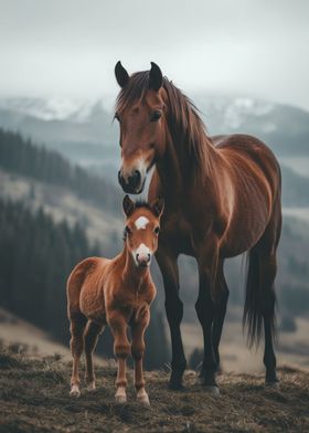 Horse and Foal in Meadow