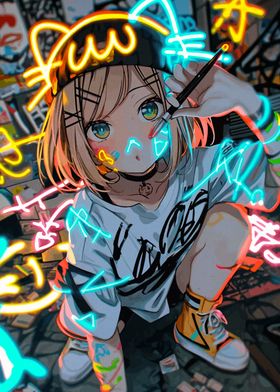 Anime Girl with Neon Lights