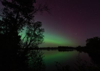 Northern Lights Over Lake