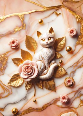 Gold Cat &amp; Roses