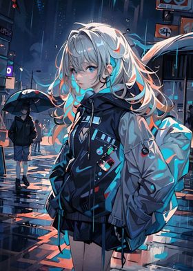 Anime Girl in Rain