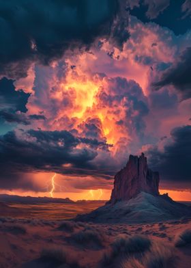 Lightning Storm Over Desert