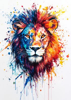 Wildly Majestic Lion Watercolor Poster - Home Decor | Colorful Lion Watercolor