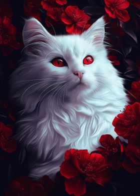 White Cat with Red Eyes