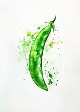 Watercolor Green Pea Pod