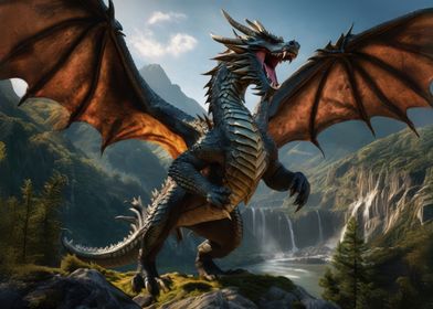 Dragon in Mountain Landscape