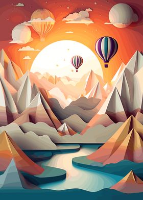 Hot Air Balloons Over Mountains