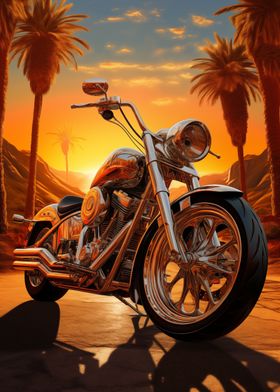 Chrome Motorcycle Sunset