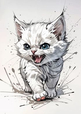 Angry White Kitten