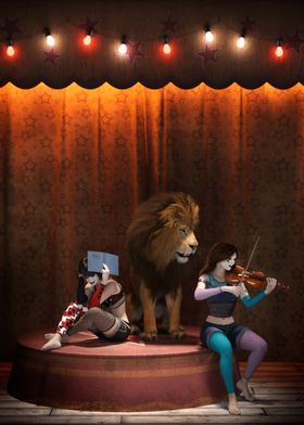 Circus Performers with Lion