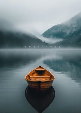 Lonely Boat on a Misty Lake