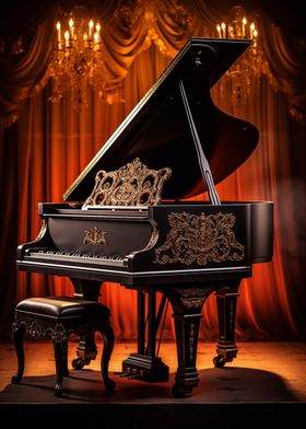 Grand Vintage Piano with Gold Accents