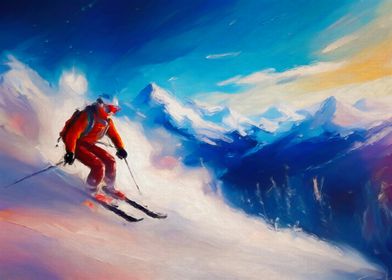 Colorful Skier Mountain Landscape