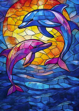 Stained Glass Dolphins