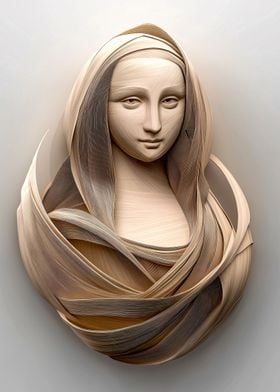 Wooden Sculpture of Mona Lisa