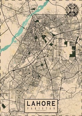 Lahore City Map Pakistan Vintage