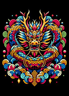 Colorful Dragon asian Illustration wpap