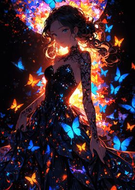 Anime Girl with Butterflies