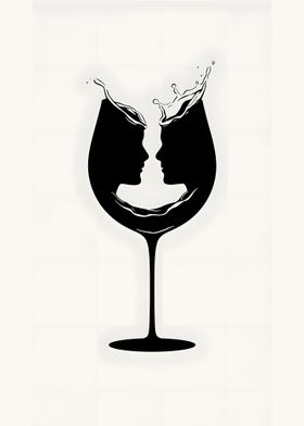 Silhouette Couple in Wine Glass