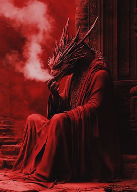 Red Dragon smoking in Throne