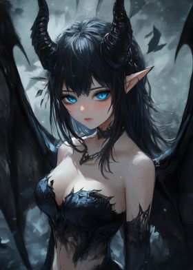 Anime Demon Girl with Blue Eyes