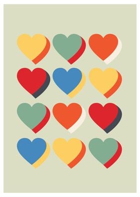 Retro Heart Pattern Bauhaus Style