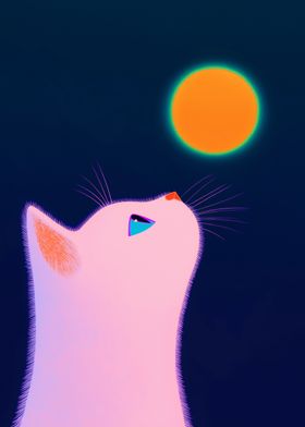 Cat Gazing at the Moon