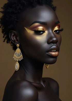 Black Woman with Gold Makeup