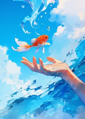 Goldfish in Blue Sky