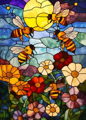 Stained Glass Bees &amp; Flowers