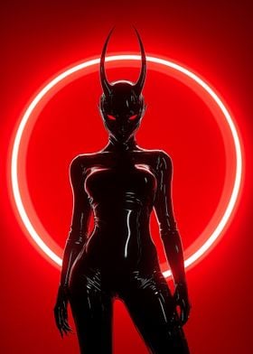 Demon Woman in Red Neon