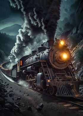 Steam Locomotive in Mountains