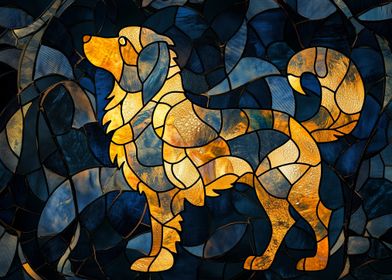 Artistic Stained Glass Golden Dog